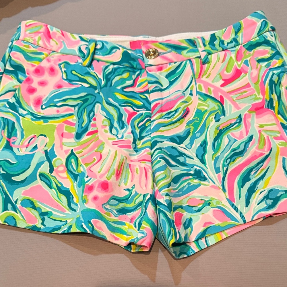 Lilly Pulitzer Pink and Green Leaf Print Shorts